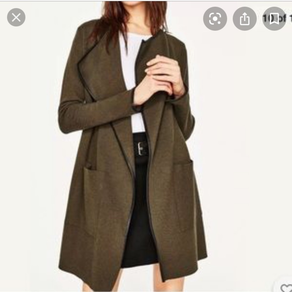 Zara Olive Green Open Front Cardigan Size Medium